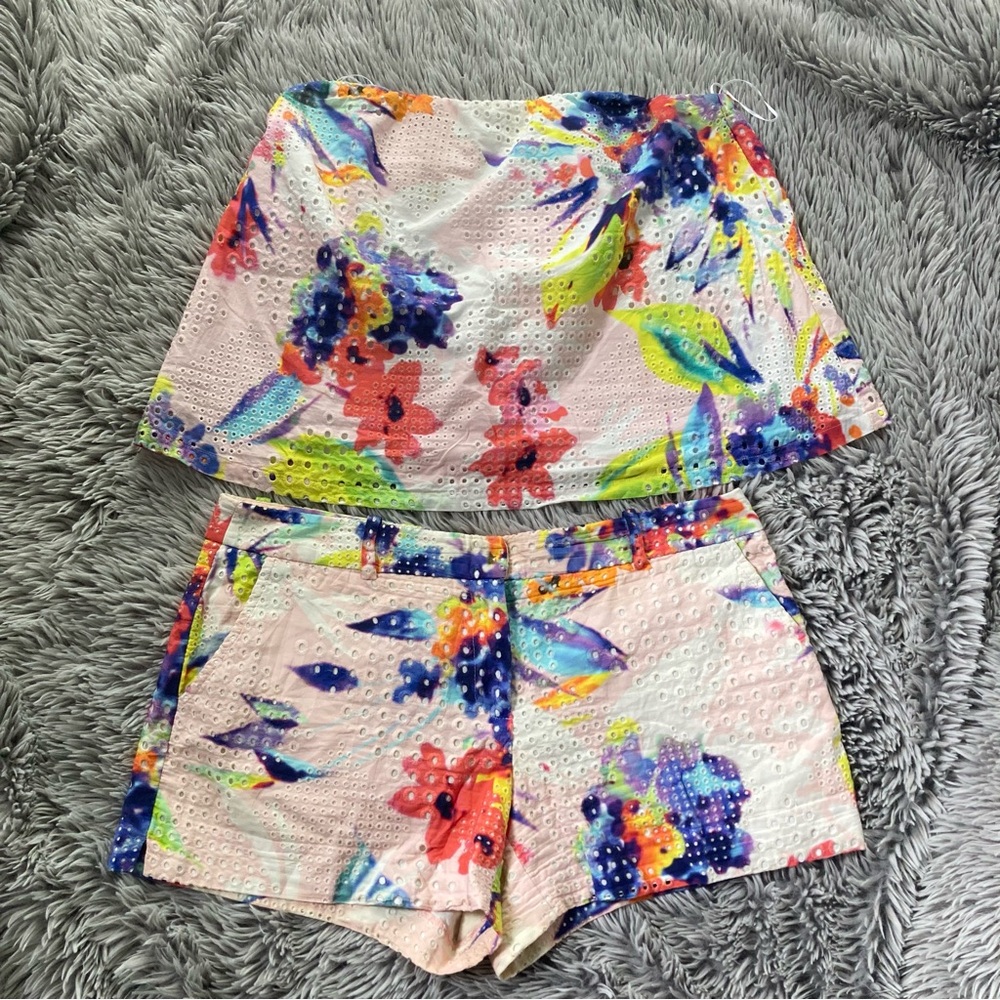 Trina Turk- size 14- XL- Cotton Floral Strapless Top and Shorts Set